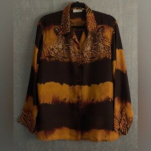 Dalin 2pc Women Button Up Blouse and Tee Leopard/Cheetah Animal Print Sz Med